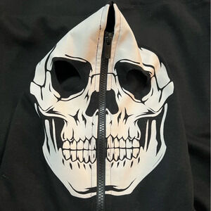 Cropp Men’s‎ Black Zip Up White Skeleton Hoodie Mask Jacket. Size Medium.